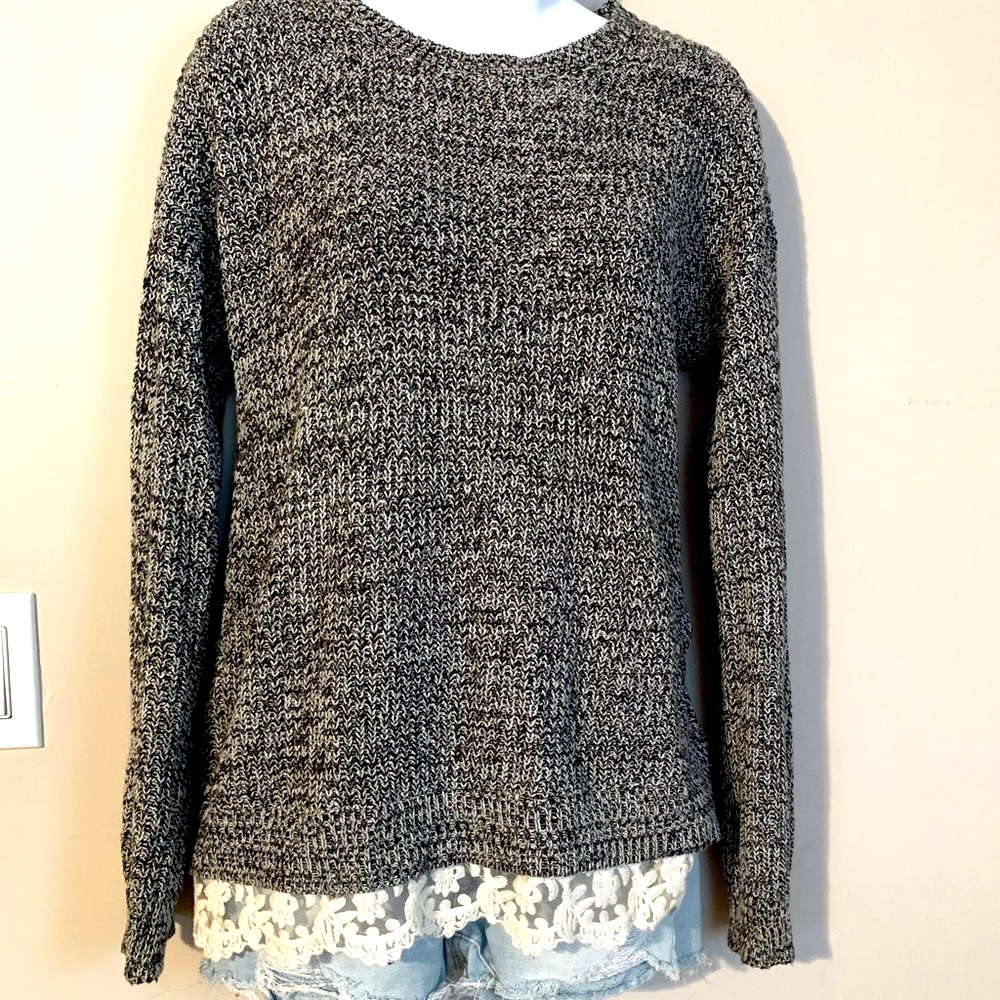 Forever 21 sweater with lace trim , black & white heather